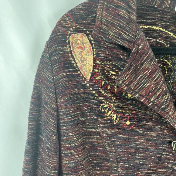 April Cornell Burgundy Blazer w/ Fabric and Sequin Embellishments Womens Size S - Picture 3 of 9